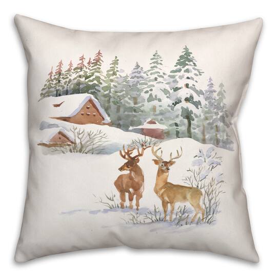 Winter Watercolor Deer 18x18 Throw Pillow